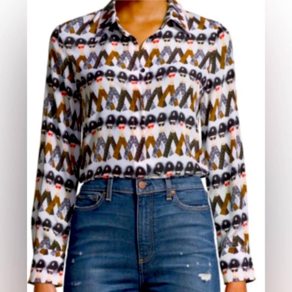 NWT - Alice + Olivia x Donald Robertson, Willa Crazy Pants Silk Blouse - Size M